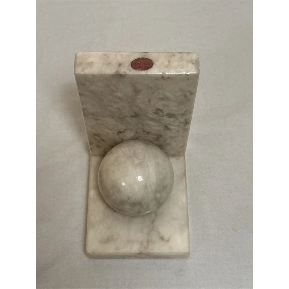 Vintage Marble Round Ball Bookend Handmade in Italy Mid Century Modern